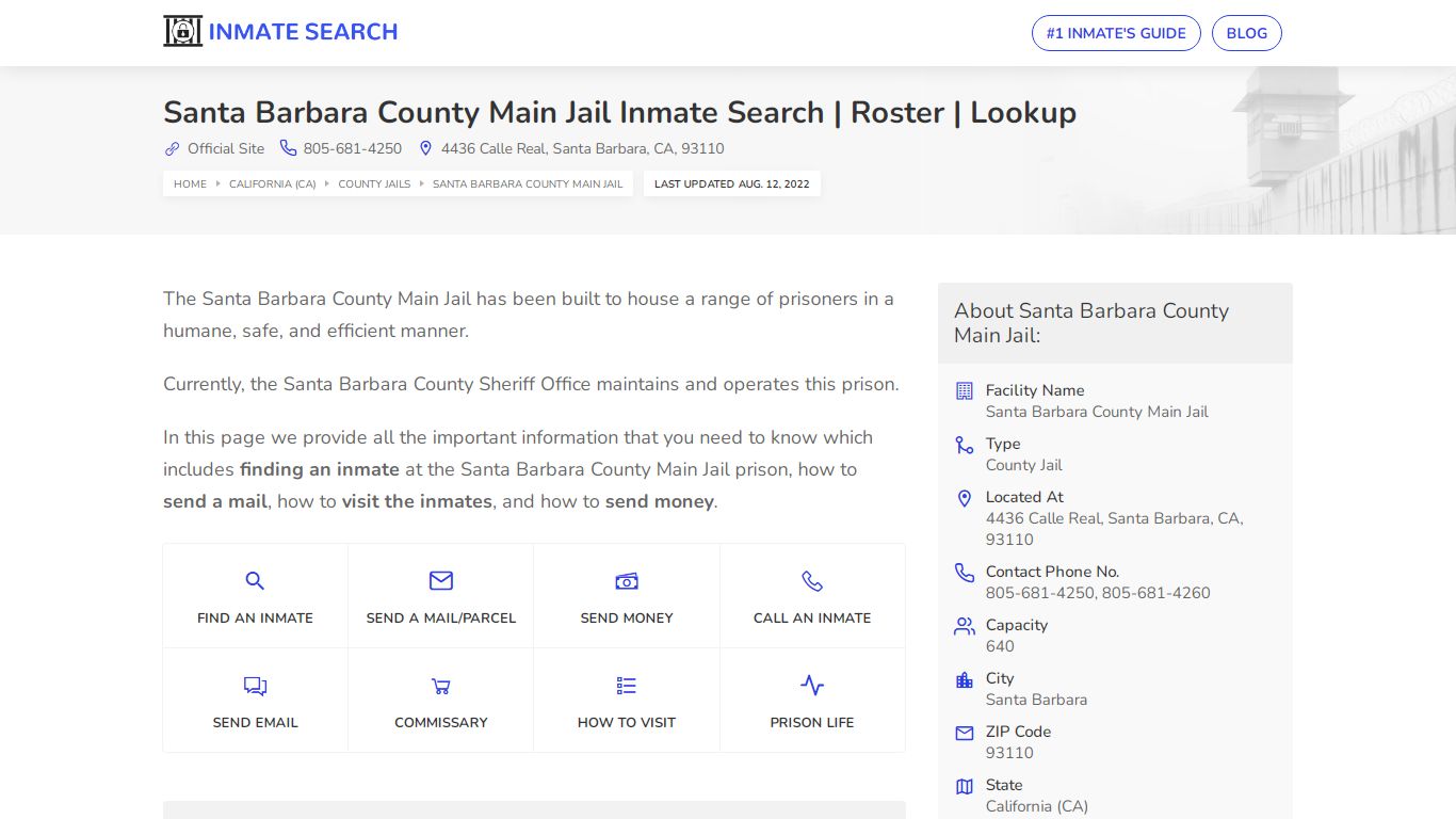 Santa Barbara County Main Jail Inmate Search | Roster | Lookup