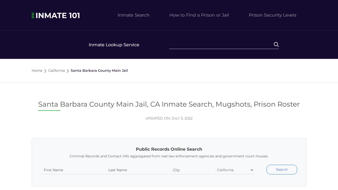 Santa Barbara County Main Jail, CA Inmate Search, Mugshots ...